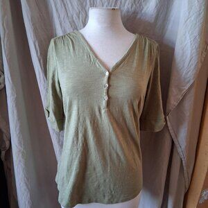 Chicos Ultimate Tee  Top Size 1 M Solid Green 3/4 Sleeve